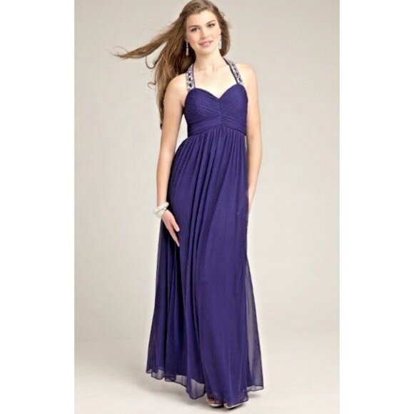 Betsy & Adam Evening Gown Maxi Dress Jeweled Beaded Straps Purple Size 8 - Picture 3 of 10